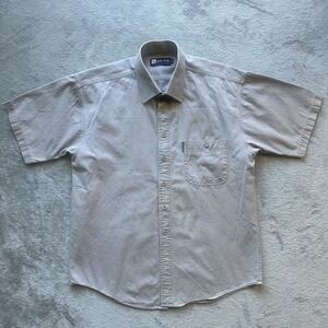 Dong Peng Men's Short Sleeve Button Up Shirt Beige 100% Cotton Casual Workwear L